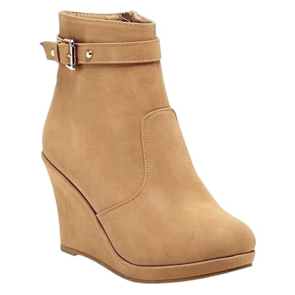 Top Moda Wedge Ankle Boot – Faux Suede • Buckle Strap • Elevated Everyday Style - Picture 2 of 5